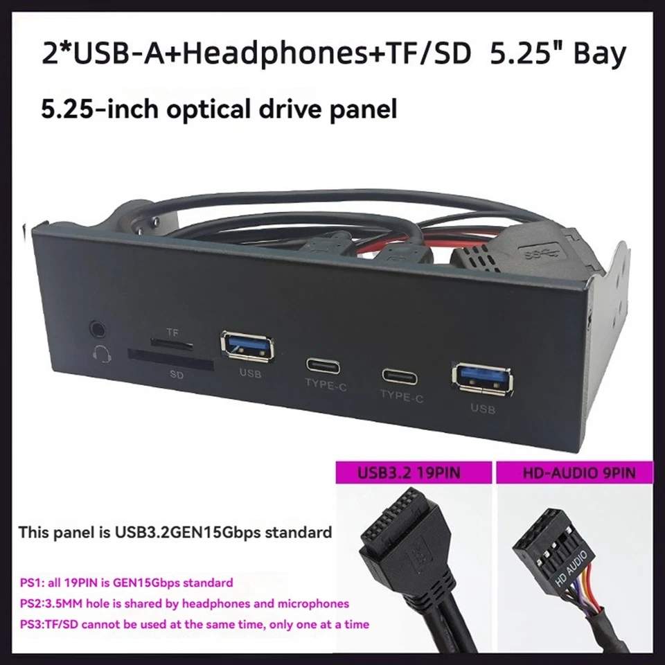 USB Front Panel for PC 2 X USB 3.2 GEN1 5Gbps + 2 X TYPE-C Hub + 3.5mm1538 - Bild 4 von 4
