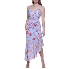 Eliza J V-Neck Floral Ruffle Hem Maxi Wrap Dress Size 8 (fits like size 4) Lined