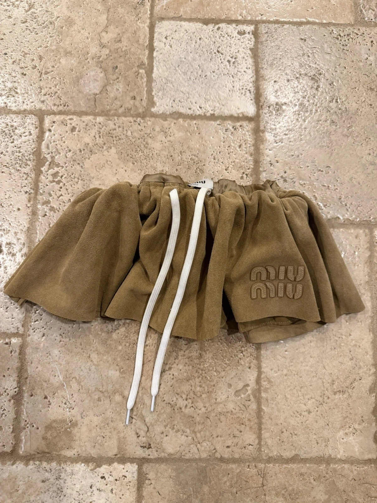 Miu Miu — Miu Miu Suede Calf Leather Camel Mini Skirt