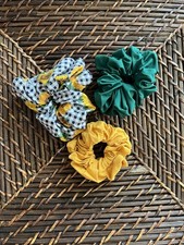 Homemade Scrunchie Hair Tie Set 3 Pc Green Yellow Sunflower
