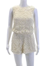 Ella Moss Women's Round Neck Sleeveless Crochet Shorts Romper Beige Size XS