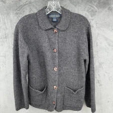 Herman Geist Cardigan Sweater Womens Small 100% Wool  Gray Vintage Grannycore