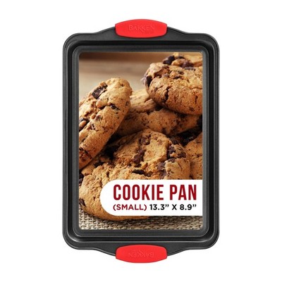 Nonstick Cookie Sheet Pan Carbon Steel Oven Tray Red Silicone Handles Gray