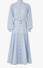 Zimmermann Stripe Utility Belted Long Sleeve Midi Dress Size 1/US 6