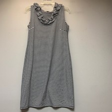 Talbots Sleeveless Dress Womens S Black White Excellent Ruffle Neck Striped