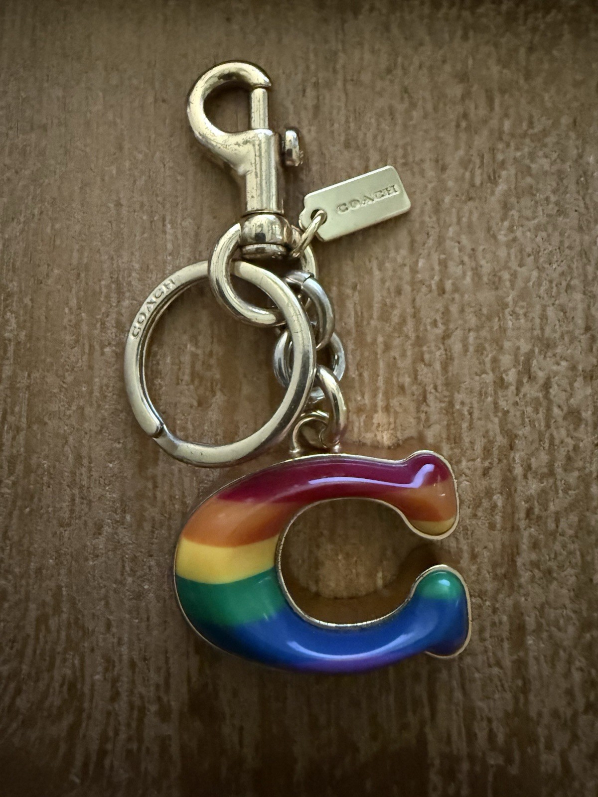 COACH 3D Signature Bag Charm Key Ring Chain Rainbow Keychain RARE!