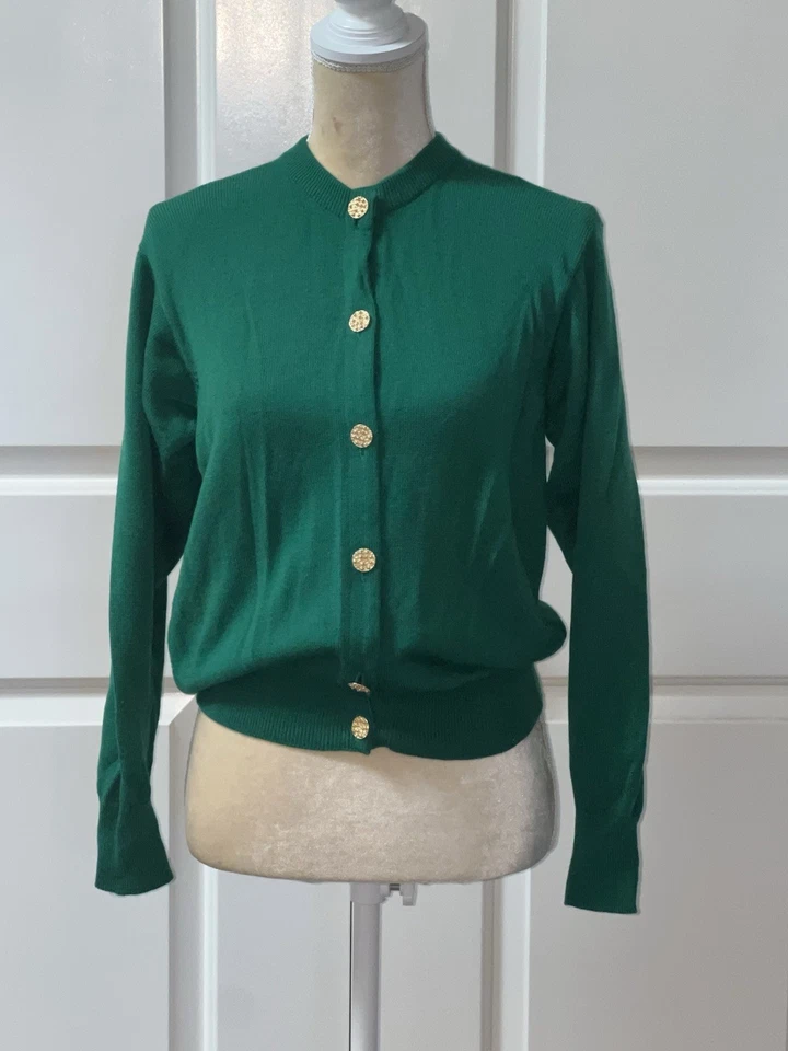 Cardigã Feminino Vintage Burberrys London Kelly Verde Lã Merino 38 - Imagem 2 de 4