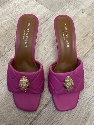 Kurt Geiger London Kensington Pink Leather Kitten Heel Slides Groß EU 41