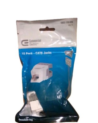 Commercial Electric Cat6 Ethernet Jack White 10-Pack 5016-WH-10 - BRAND NEW
