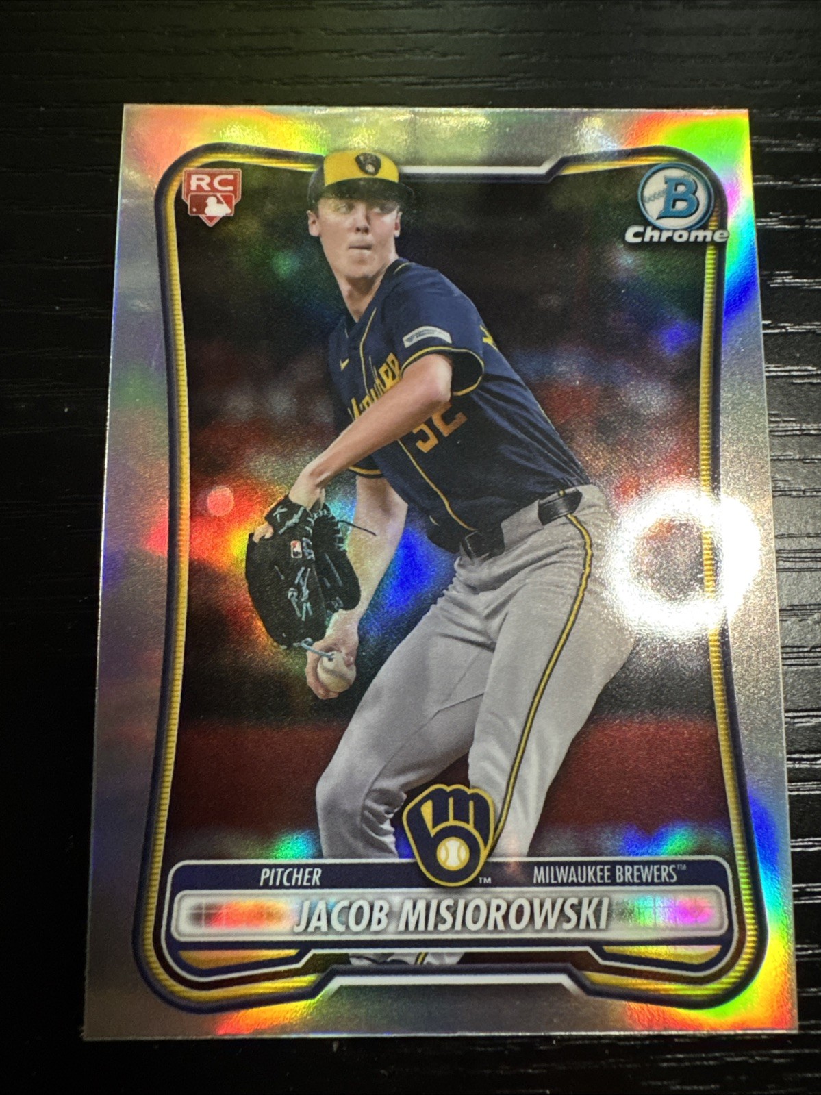 JACOB MISIOROWSKI 2026 BOWMAN RED ROOKIE LOGO REFRACTOR RC MILWAUKEE BREWERS #35