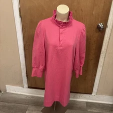 TUCKERNUCK POMANDER PLACE PINK CHARLOTTE TERRY SHIRT DRESS RUFFLE COLLAR SZ XL