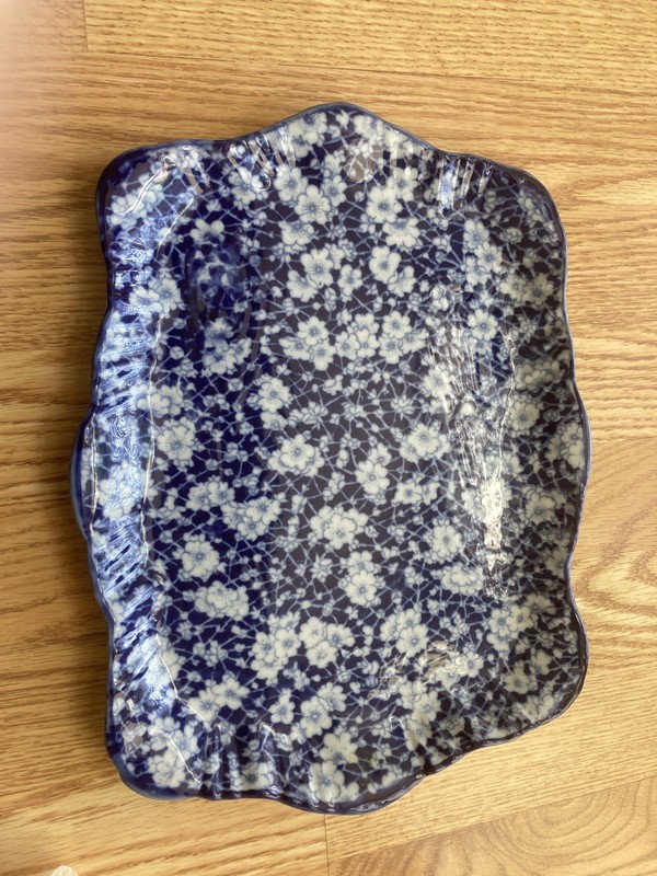 Vintage Victoria Ware Vanity Tray Blue % White Calico Pattern