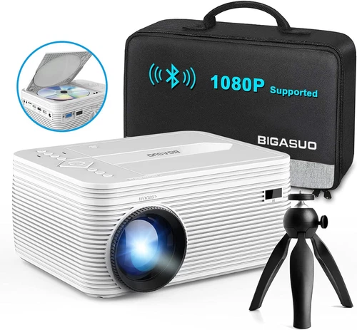 BIGASUO HD 9000L Bluetooth Projector Built in DVD Player Mini Projector 1080P