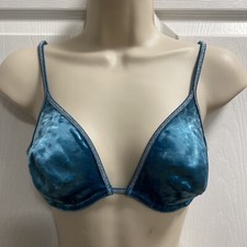 Victoria's Secret Blue Crushed Velvet W Silver Trim Bra Size 34 C Unlined