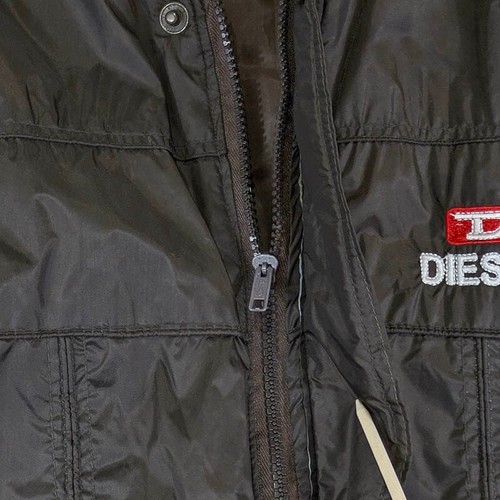 Diesel Jacket Mens 2XL or 3XL Nylon Full Zip Brown Hidden Hood Lined Y2K - Picture 2 of 13