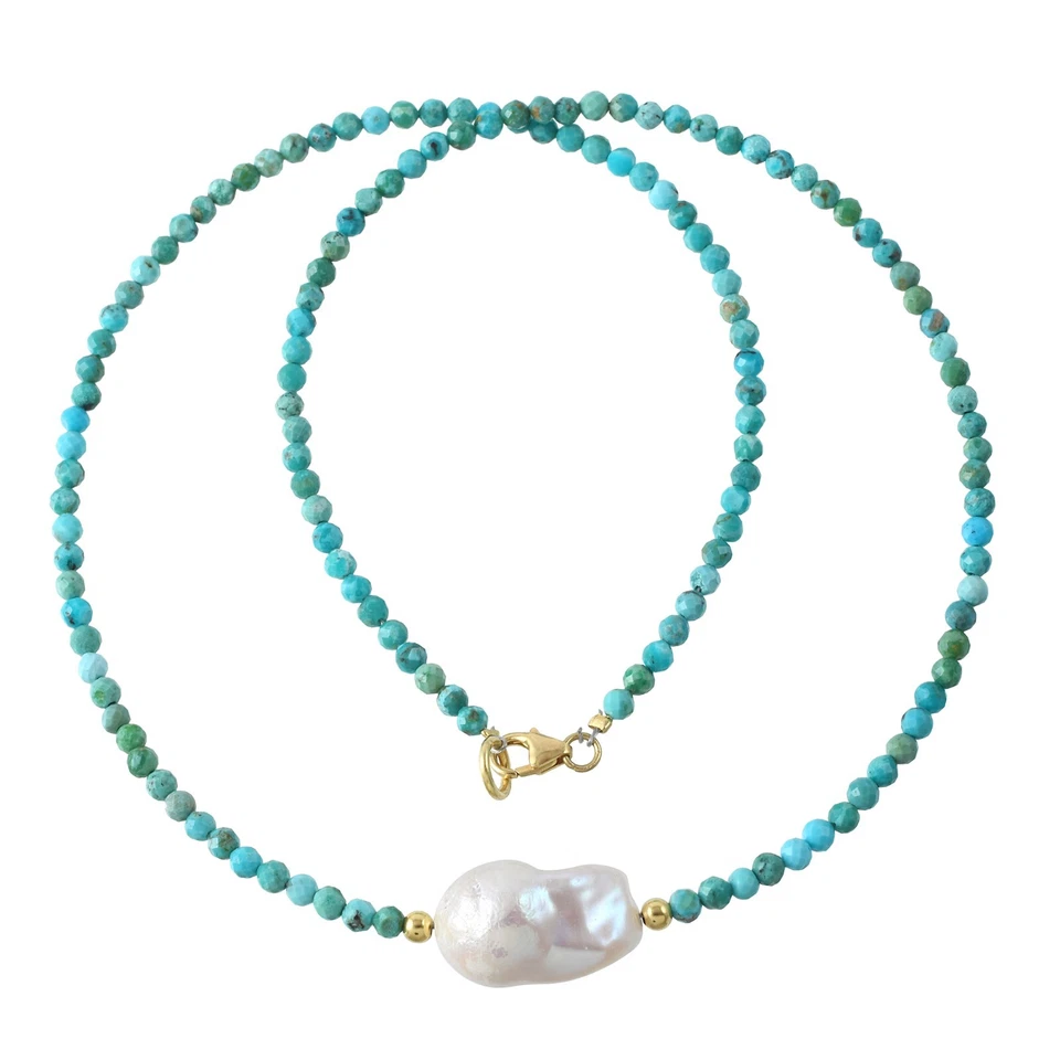 Collar de cadena de cuentas pequeñas redondas de 3 mm turquesa natural artesanal de 18" Foto 4 de 4