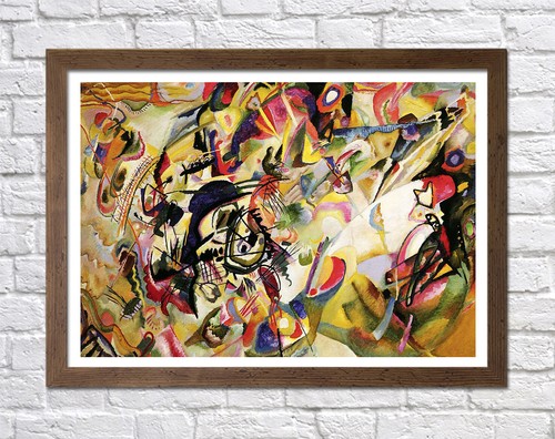 KADINSKY 3-FRAMED CANVAS ABSTRACT WALL ART PICTURE PAPER PRINT- BLACK YELLOW - Picture 13 of 15
