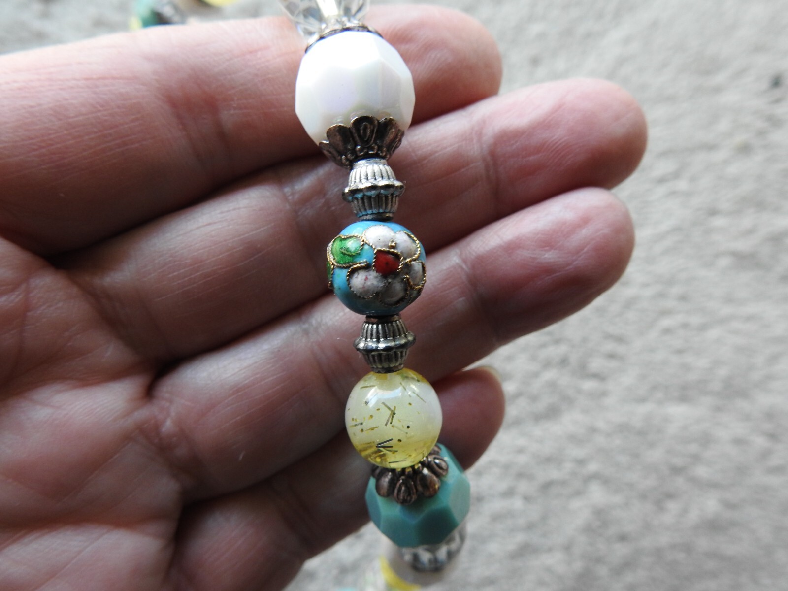 PD Premier Designs Pastel Chunky Cloisonné Enamel Glass Beaded Necklace 48"