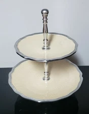 Godinger Two Tier  Aluminum Snack Serving Tray Cake Stand 