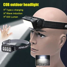 COB LED Headlamp USB Rechargeable Headlight Torch Work Light Bar Head Band Lamp