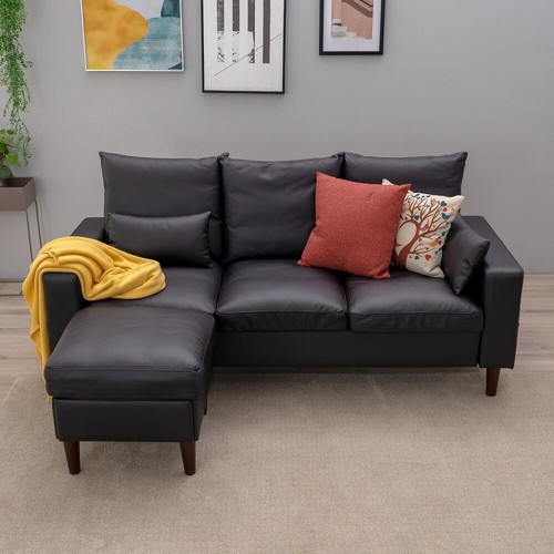 L Shaped Couch Reversible Sectional Fabric Sofa w/ Ottoman Set Convertible Couch