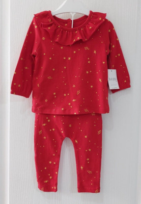 Matalan Baby Girls Red Top & Leggings Gold Stars 2 Piece Set 3-6 Months ~ 18lbs