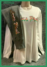 Victoria's Secret Pink Bling Ombre Rainbow Campus Tee Shirt  Joggers Set Logo M