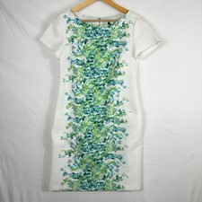 Julian Taylor New york Womens Floral Shift Dress 6 White Green Short Sleeve 