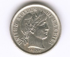1906-O 10c Barber Silver Dime Choice AU-UNC Sharp Details, Mint Luster