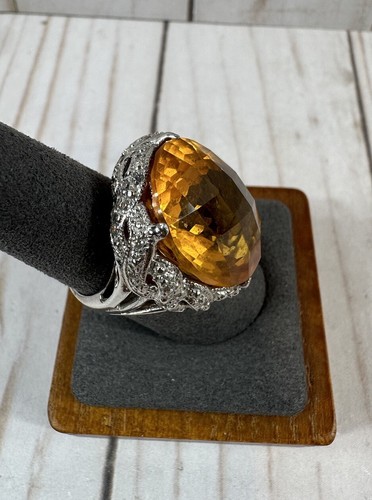 Large Oval Citrine Statement Ring, Size 8, Stamp .925 Silver - Picture 9 of 20