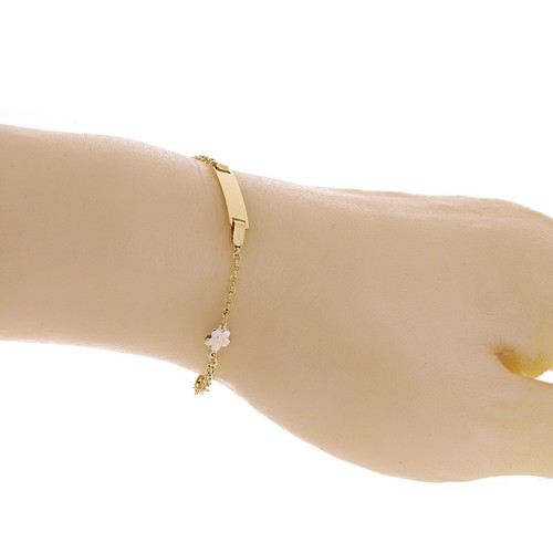 Italian 14k Yellow & White Gold Flower Charm Baby Kids ID Bracelet 5.5" 2 grams - Picture 4 of 5