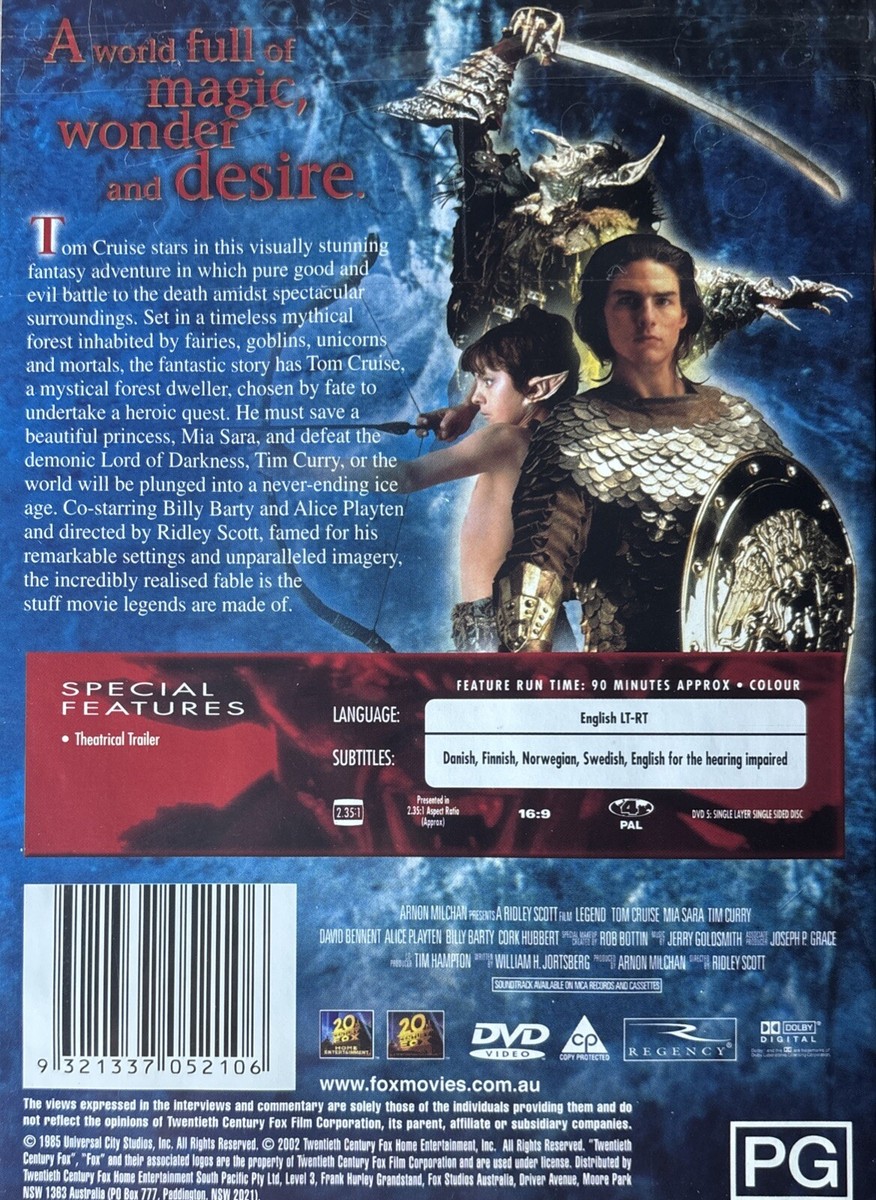 DVD NEW: Legend - 1985 Epic Dark Fantasy Adventure, A Ridley Scott