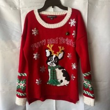 United States Sweaters Holiday Dog Ugly Christmas Sweater Furry Bright Large Red