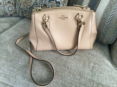  COACH MINI CHRISTIE Nude Crossgrain Leather Carryall Crossbody Medium Bag MINT