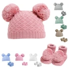 Baby Boys Girls Pom Pom Hat With Pom Pom Booties Set Hat & Booties Warm Winter