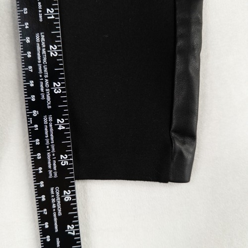 Zara Trafaluc Leggings Womens Medium Black Ponte Knit Vegan Leather Trim Ankle - Picture 7 of 8