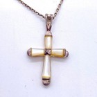 White Mother of Pearl Cross Necklace on Sterling Silver Chain