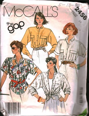 2456 Vintage McCalls SEWING Pattern Misses 1980s Shirt Front Buttoned Top OOP 14