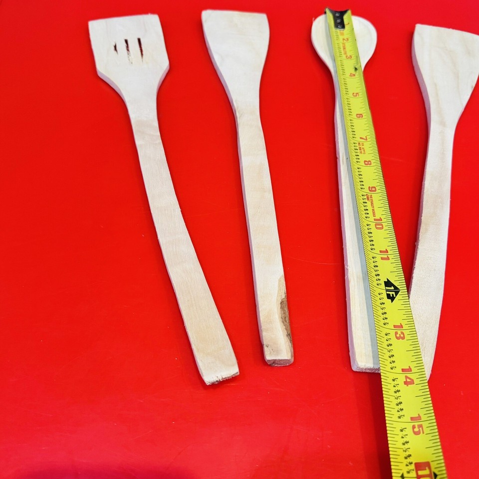 Set of 4 Unfinished Wooden Kitchen Spoons&Turner for Cooking &Crafts 13 ...