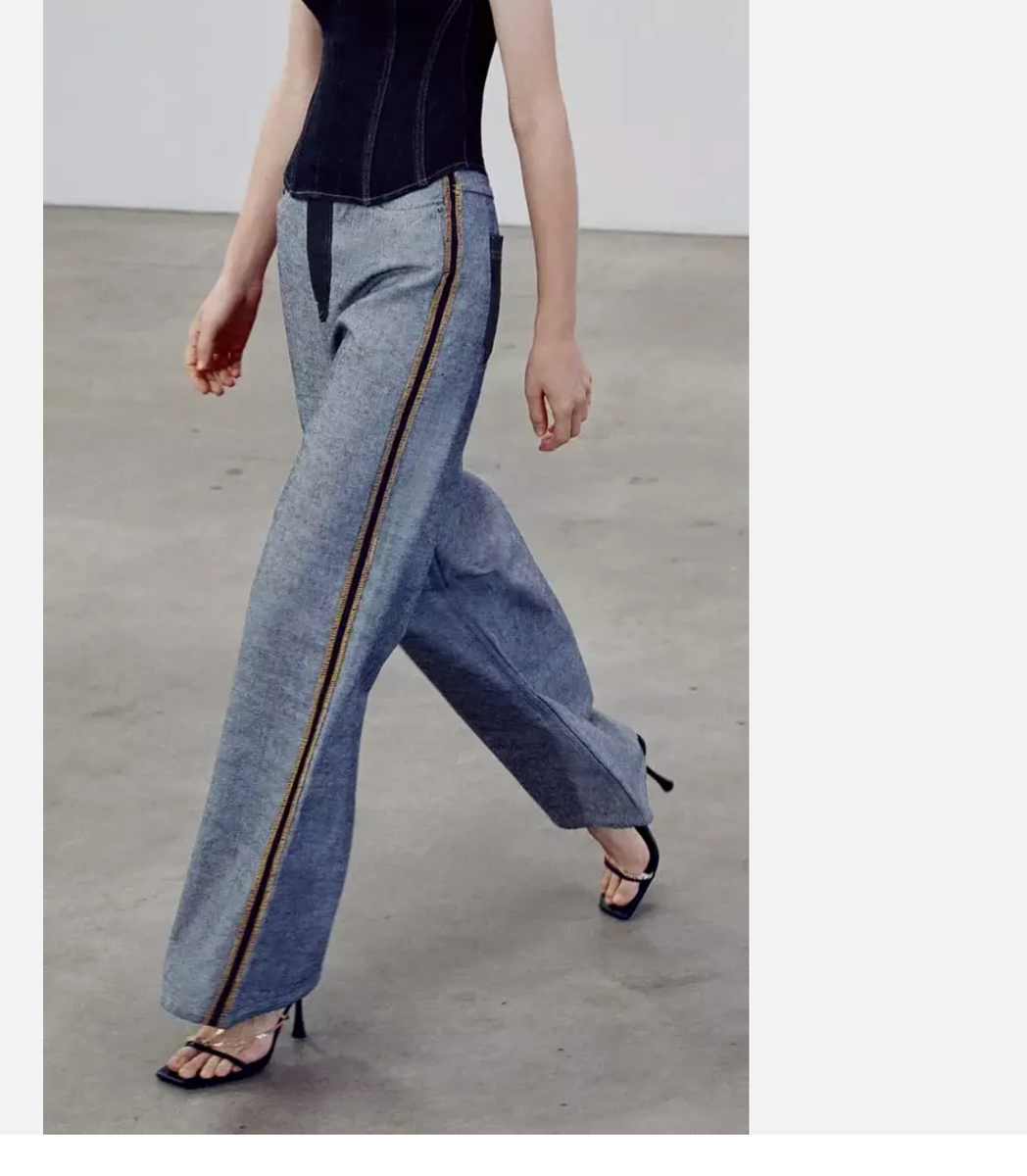ZARA Inside Out Blue Denim Jeans Size 2 Wide Leg High Rise