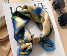 100 Mulberry Silk Scarf 53X53cm Women Square Bandana Wrap Oil painting of roses