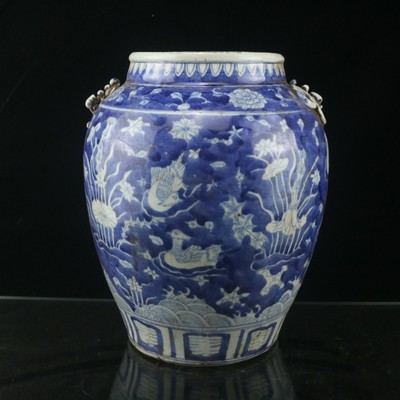 Chinese Antique Ming Blue White Mandarin Duck Pattern Porcelain