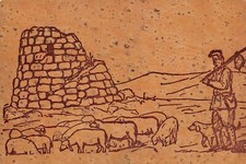 A9288) PAESAGGIO SARDO CARTOLINA IN SUGHERO NURAGHE PASTORE GREGGE CAGLIARI