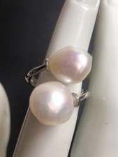 4732 Sterling 925 Modernist elegant Pearl bypass Ring sz 7 6.2 grams
