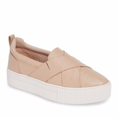 Halogen 39 Genuine Leather Blakely Slip On Platform Sneaker Mule Croc  Beige