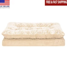 Orthopedic Pillow Top Pet Bed Dogs Cats Plush Faux Fur Suede Non-Skid Base New