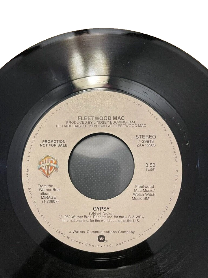 FLEETWOOD MAC GYPSY LP 7" WARNER BROS. MONO/STERO WHITE LABEL PROMO MINT - Image 3 of 3