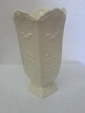 Beautiful Vintage Shabby Chic Vase 5 Sided 7.5" Cream White Embossed Design 