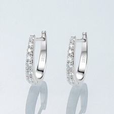 1CT Round Lab Created Diamond Women's Huggie Hoop Earrings 14k White Gold Plated