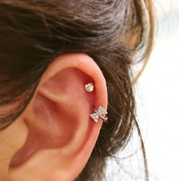 Cinta circonita cúbica aro cartílago plata oro rosa aro Tragus anillo diseño simple aro Foto 2 de 4